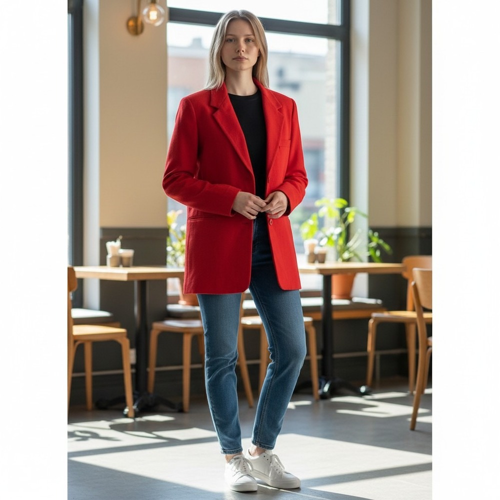Linda Allard Ellen Tracy VTG Red Wool Cashmere Blend 3-Button Blazer Jacket 8